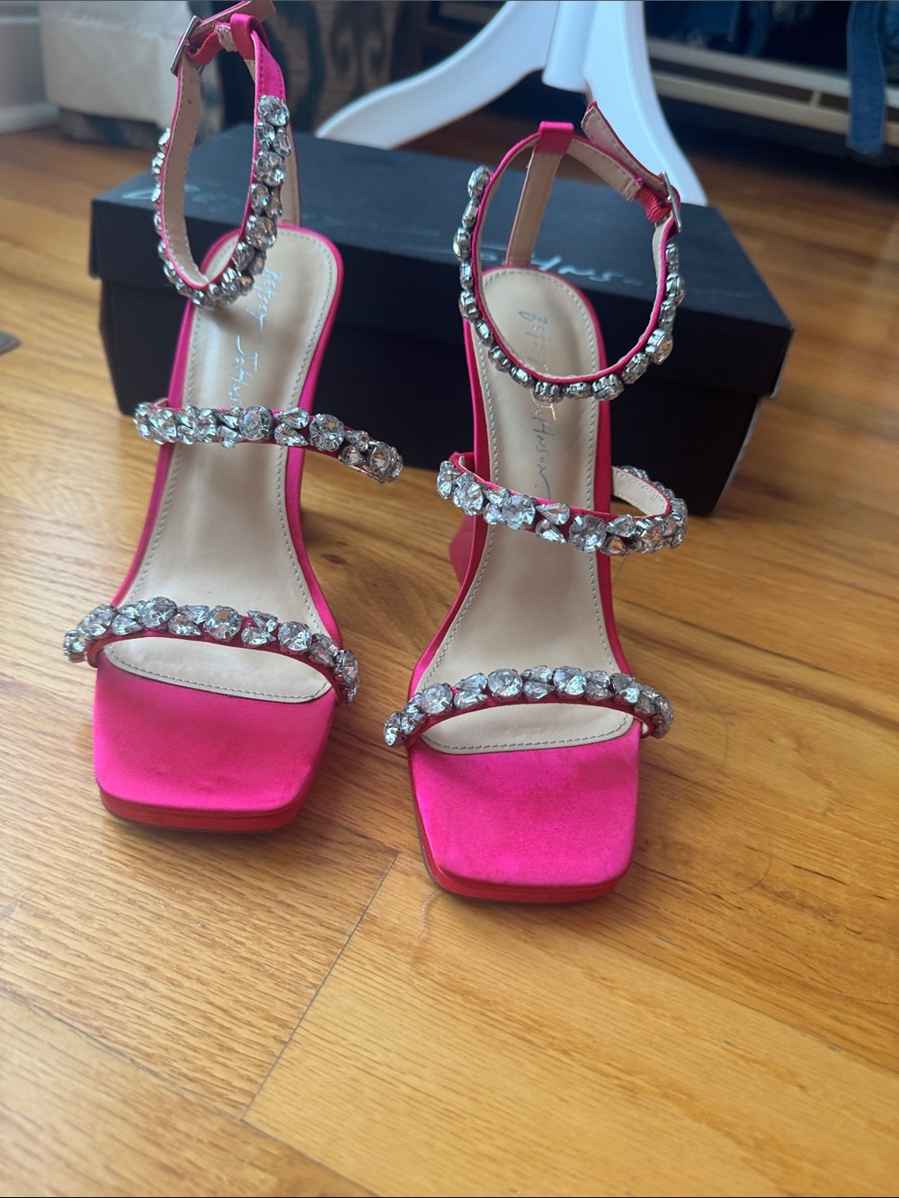 Betsey Johnson Hot Pink Jeweled Strap Sandals